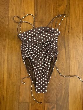 NWOT Wild Fable Brown Polka Dot Ruched One-Piece Swimsuit